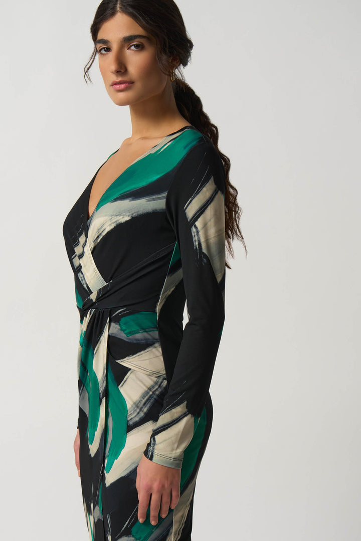 "Joseph Ribkoff Black/Multi Abstract Print Wrap Dress Style 233127"