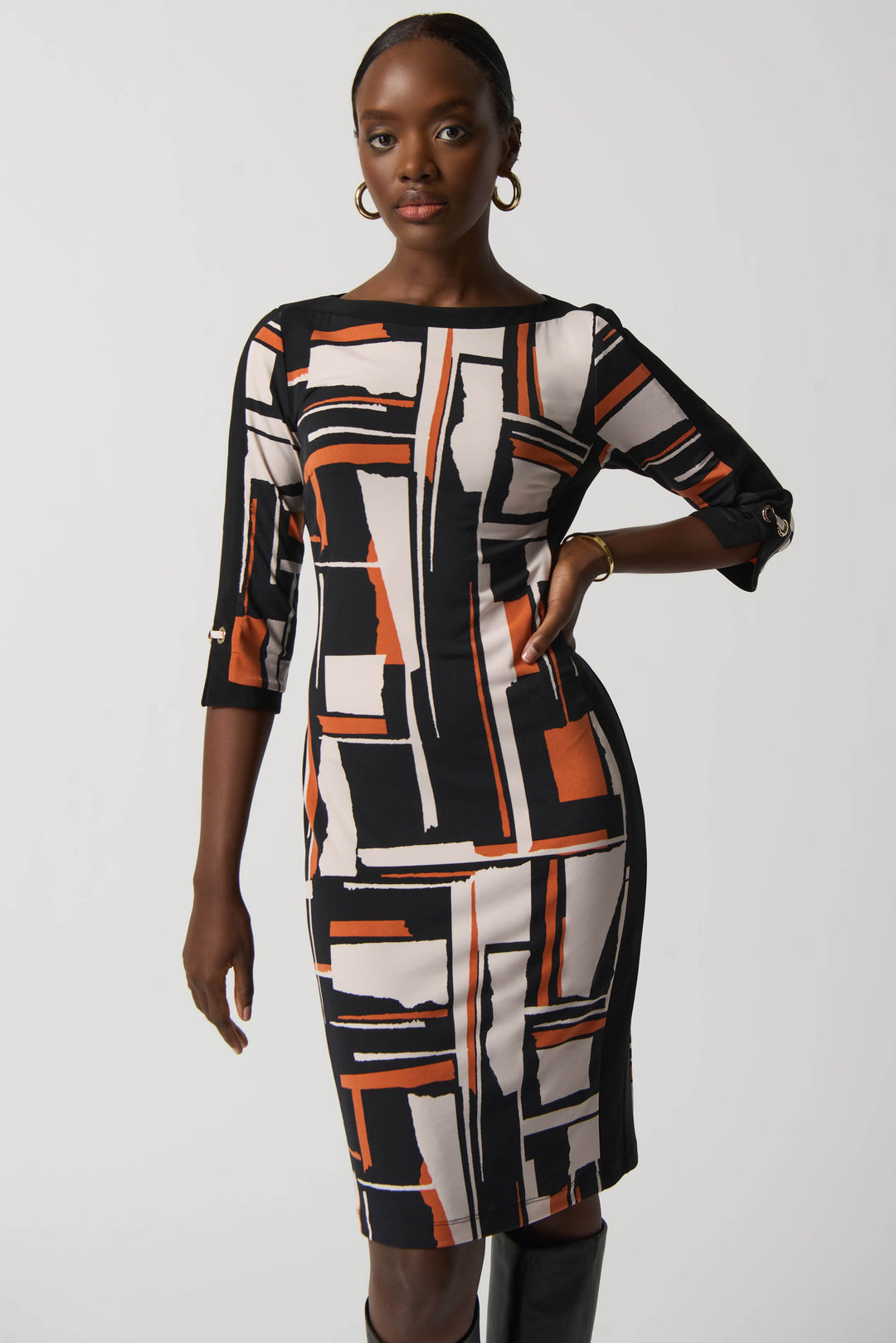 "Joseph Ribkoff Black/Multi Geometric Print Sheath Dress Style 233173"