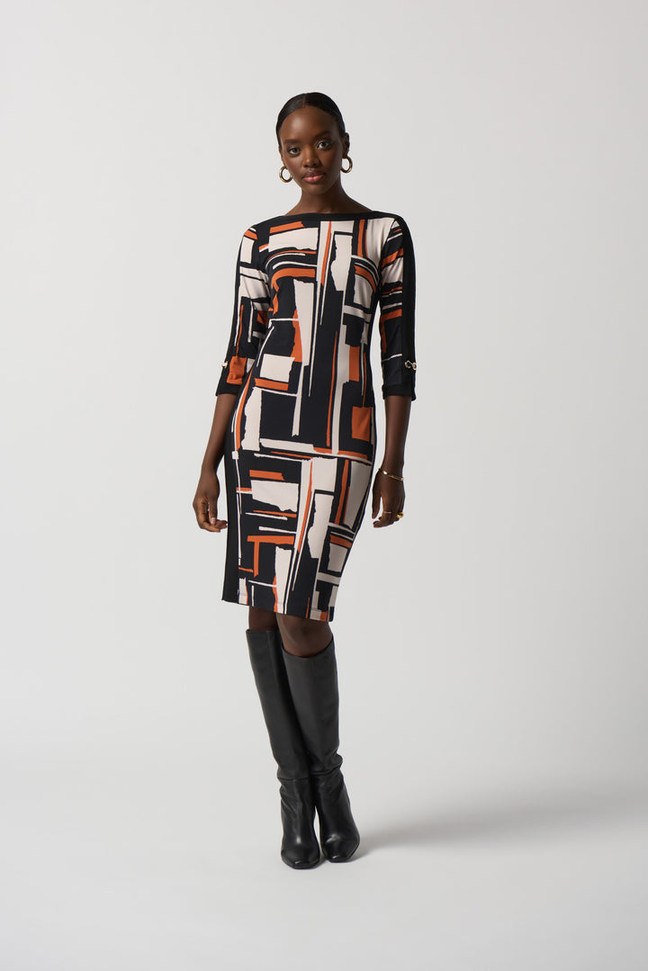 "Joseph Ribkoff Black/Multi Geometric Print Sheath Dress Style 233173"
