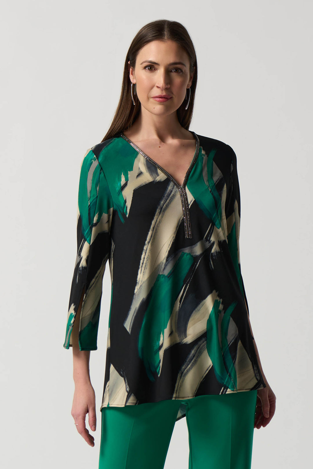 "Joseph Ribkoff Black/Multi Abstract Print Fit-and-Flare Tunic Style 233178"