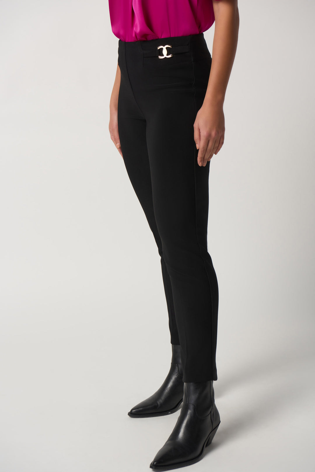 "Joseph Ribkoff Black Bonded Silk Straight-Leg Pants Style 233180"