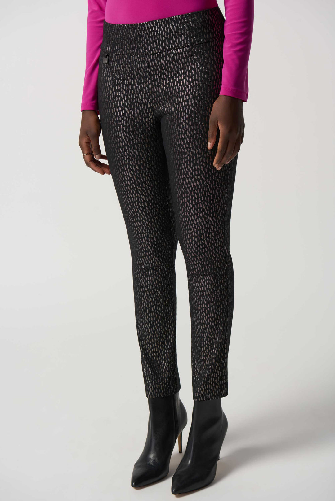 "Joseph Ribkoff Black/Bronze Slim-Fit Pants Style 233191"