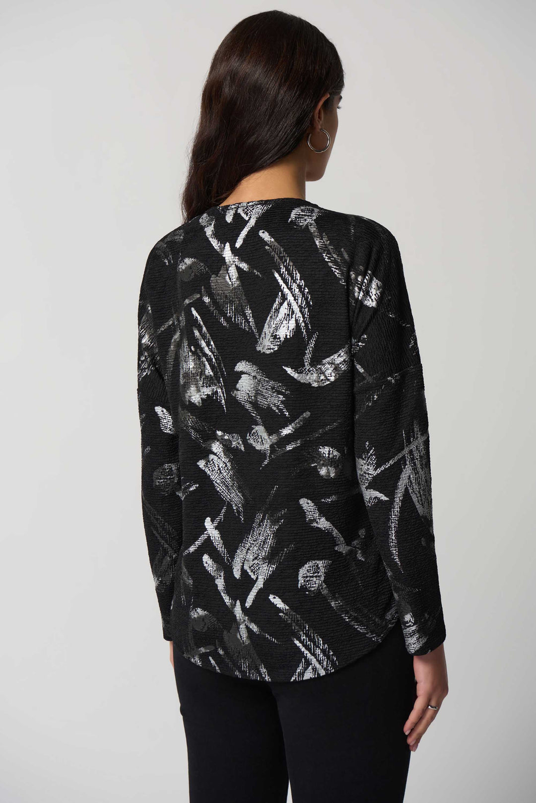 "Joseph Ribkoff Black/Silver Abstract Print Boxy Top Style 233207"