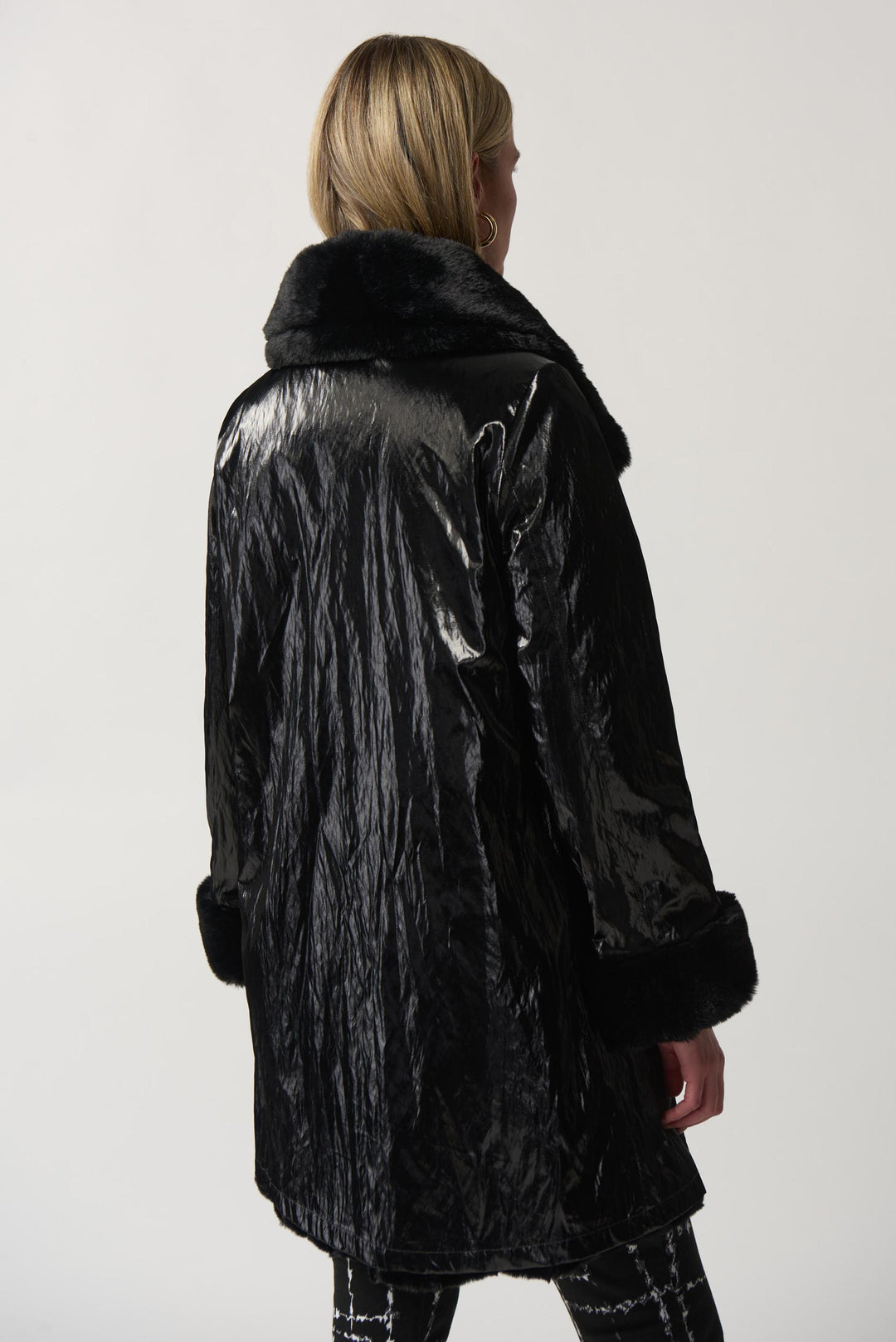 "Joseph Ribkoff Black Faux Fur Reversible Puffer Coat Style 233900"