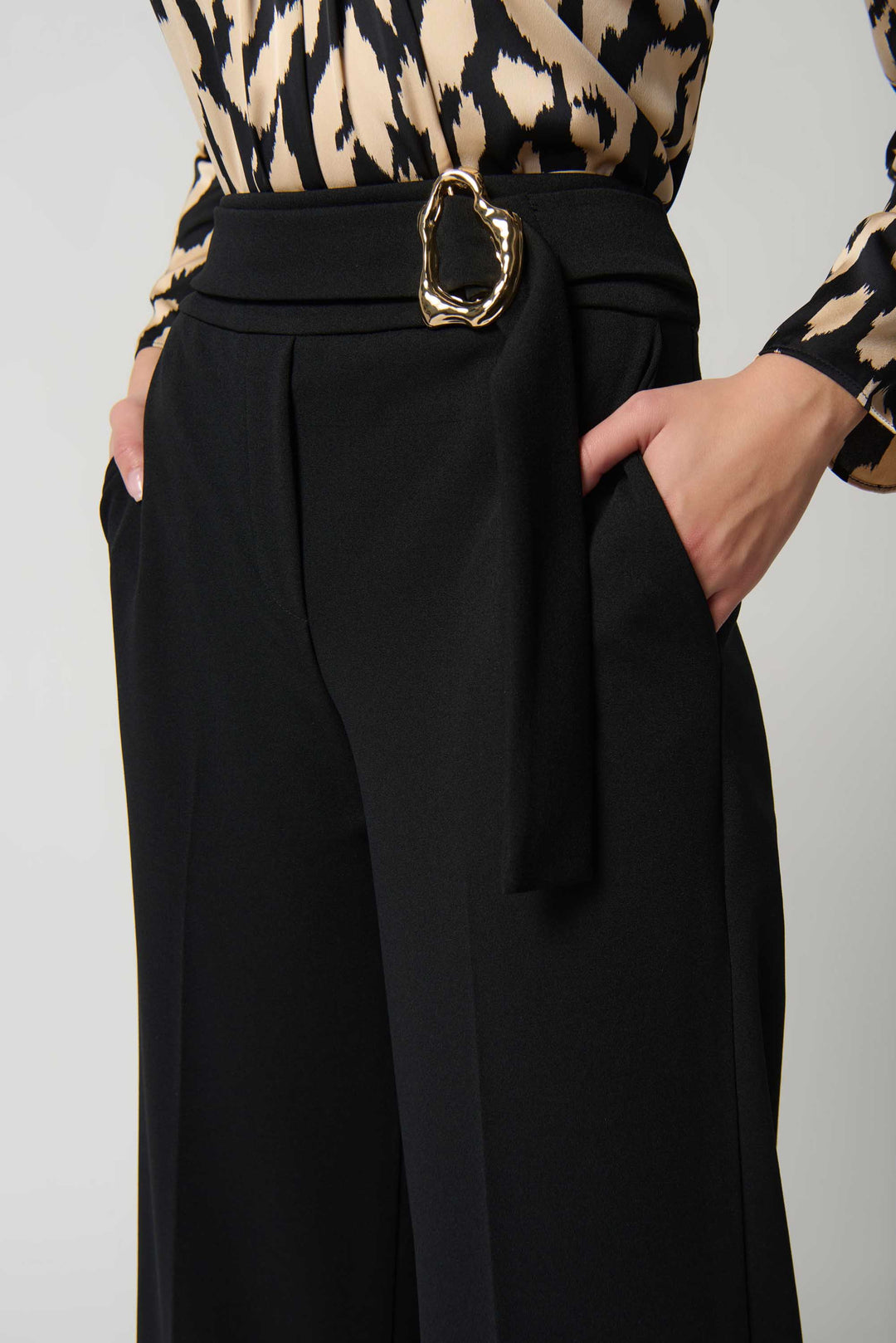 "Joseph Ribkoff Black Scuba Crepe Wide-Leg Pants Style 234053"