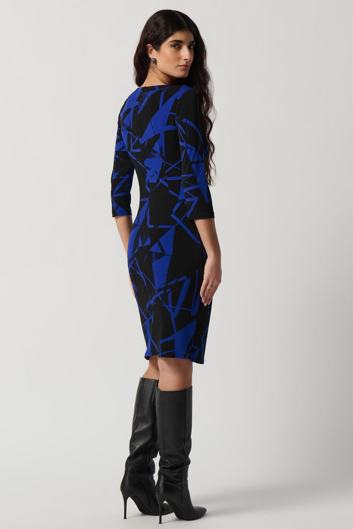 "Joseph Ribkoff Black/Royal Sapphire Geometric Print Silky Knit Sheath Dress Style 234059"