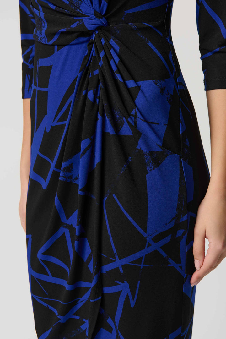 "Joseph Ribkoff Black/Royal Sapphire Geometric Print Silky Knit Sheath Dress Style 234059"