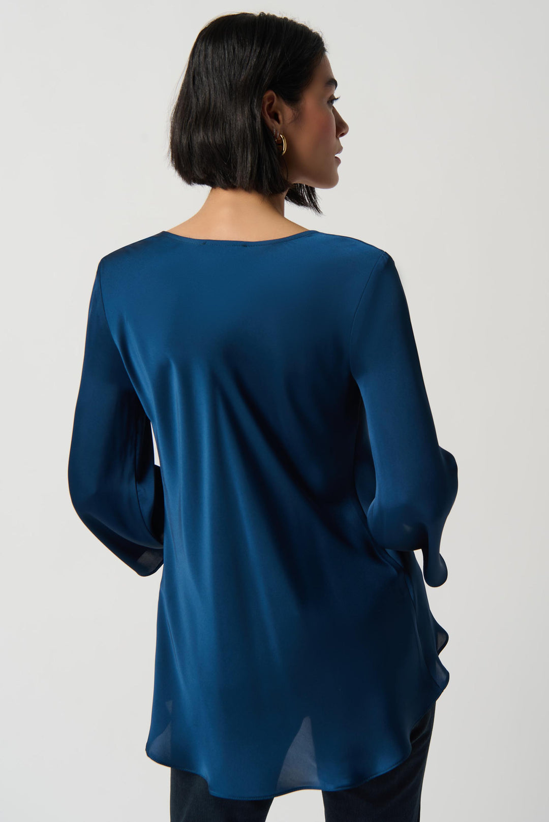 "Joseph Ribkoff Royal Sapphire Cowl Neckline Satin Flared Top Style 234082"