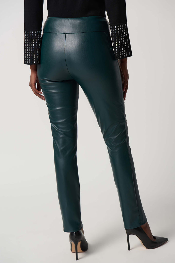 "Joseph Ribkoff Alpine Green Faux Leather Slim Fit Pull-On Pants Style 234148"