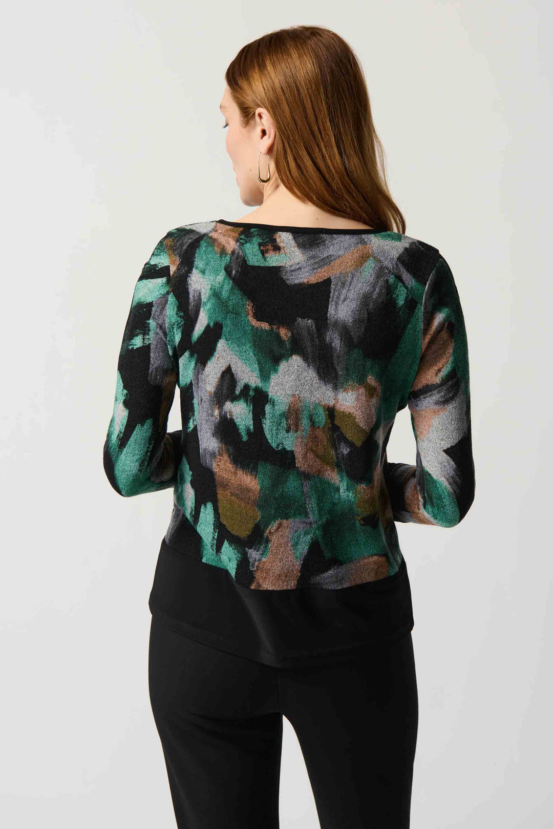 "Joseph Ribkoff Black/Multi Abstract Print Sweater Knit Top Style 234185"
