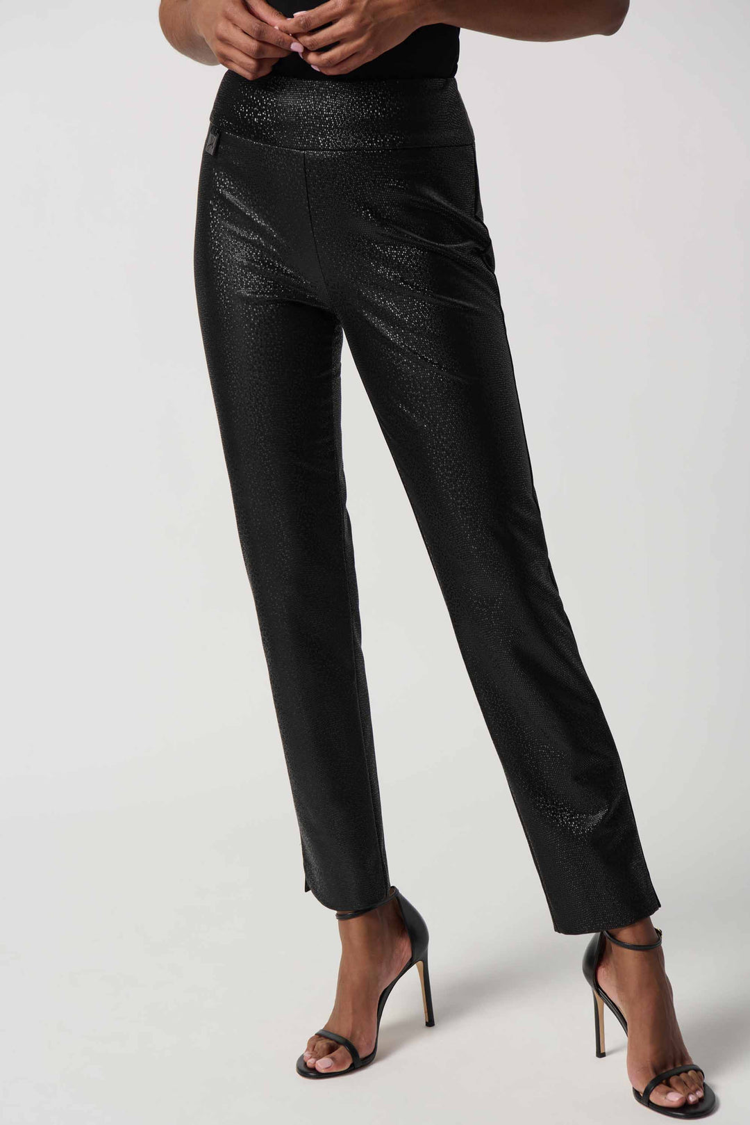 "Joseph Ribkoff Black Faux Leather Slim Fit Pull-On Pants Style 234264"