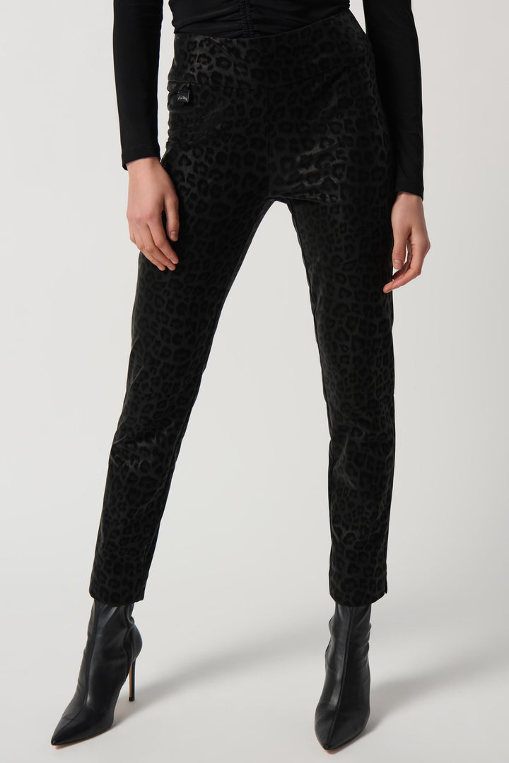 "Joseph Ribkoff Black Leatherette Animal Print Pull-On Pants Style 234900"