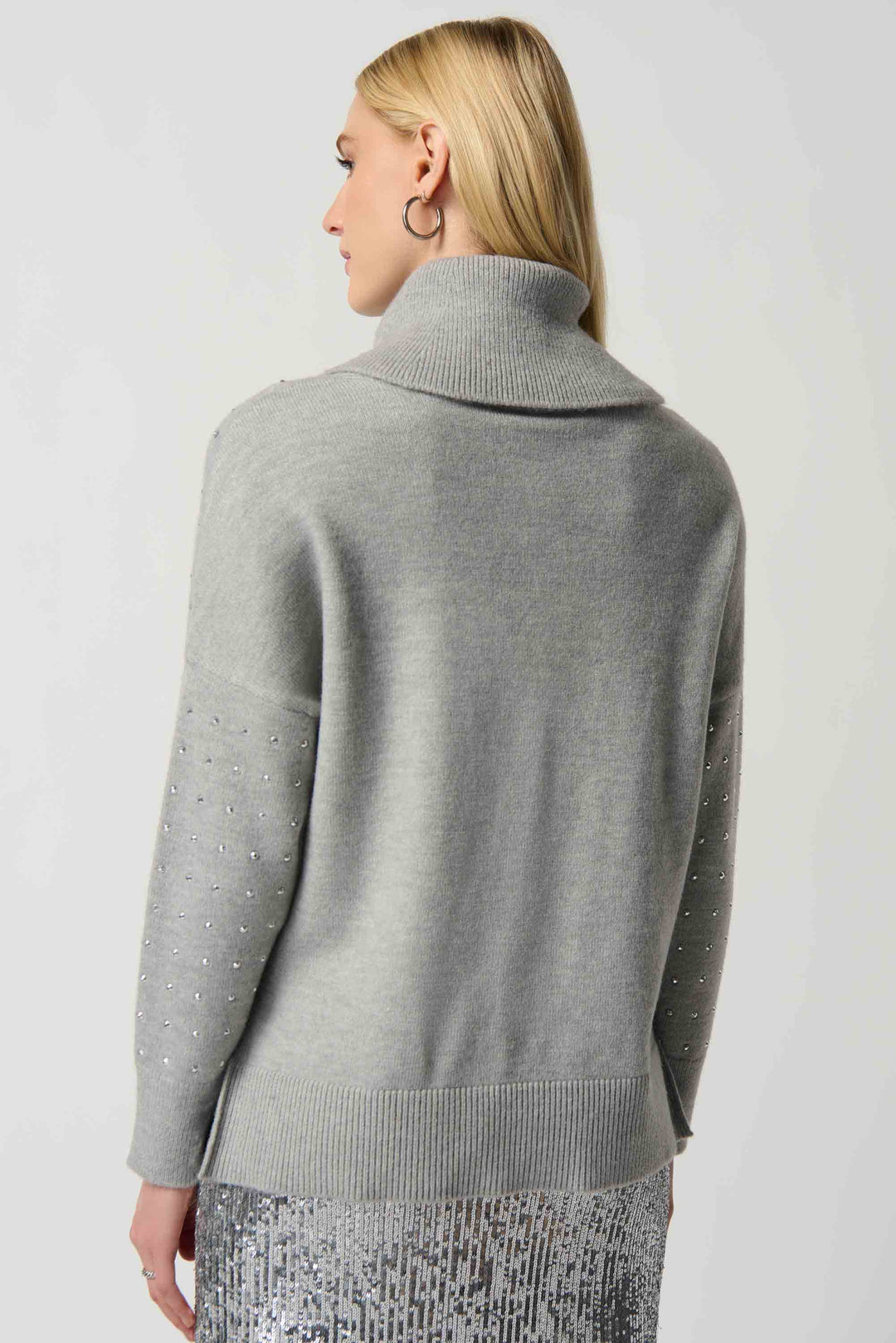 "Joseph Ribkoff Light Grey Mélange Cowl Neck Sweater Style 234909"