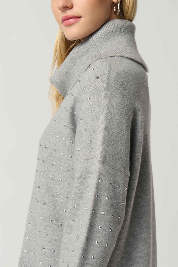 "Joseph Ribkoff Light Grey Mélange Cowl Neck Sweater Style 234909"