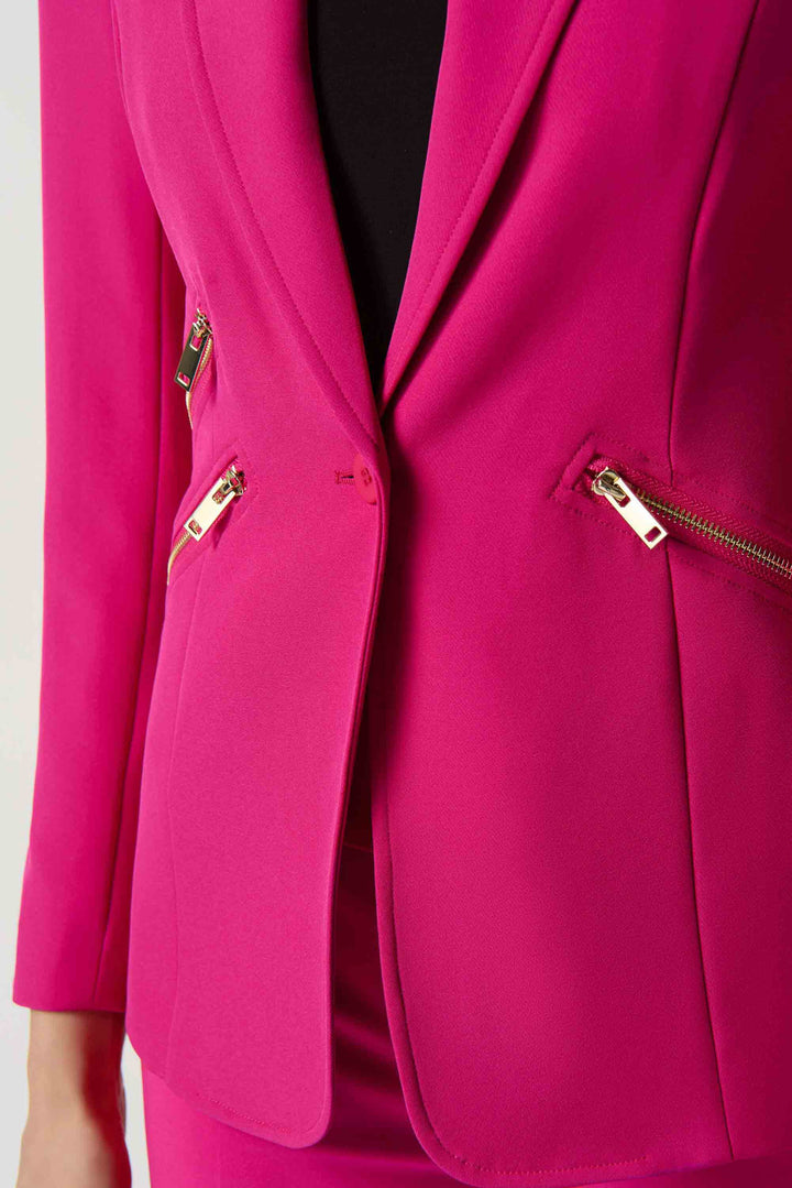"Joseph Ribkoff Shocking Pink Woven Blazer With Zippered Pockets Style 234929"