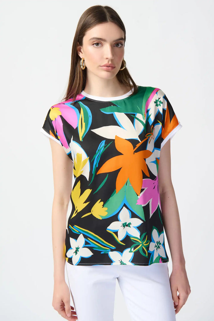 "Joseph Ribkoff Vanilla/Multi Floral Print Top Style 241137"