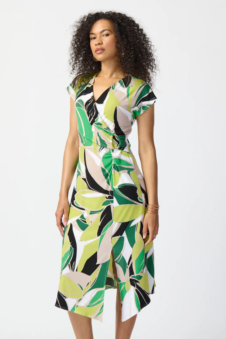 "Joseph Ribkoff Vanilla/Multi Tropical Print Dress Style 241201"
