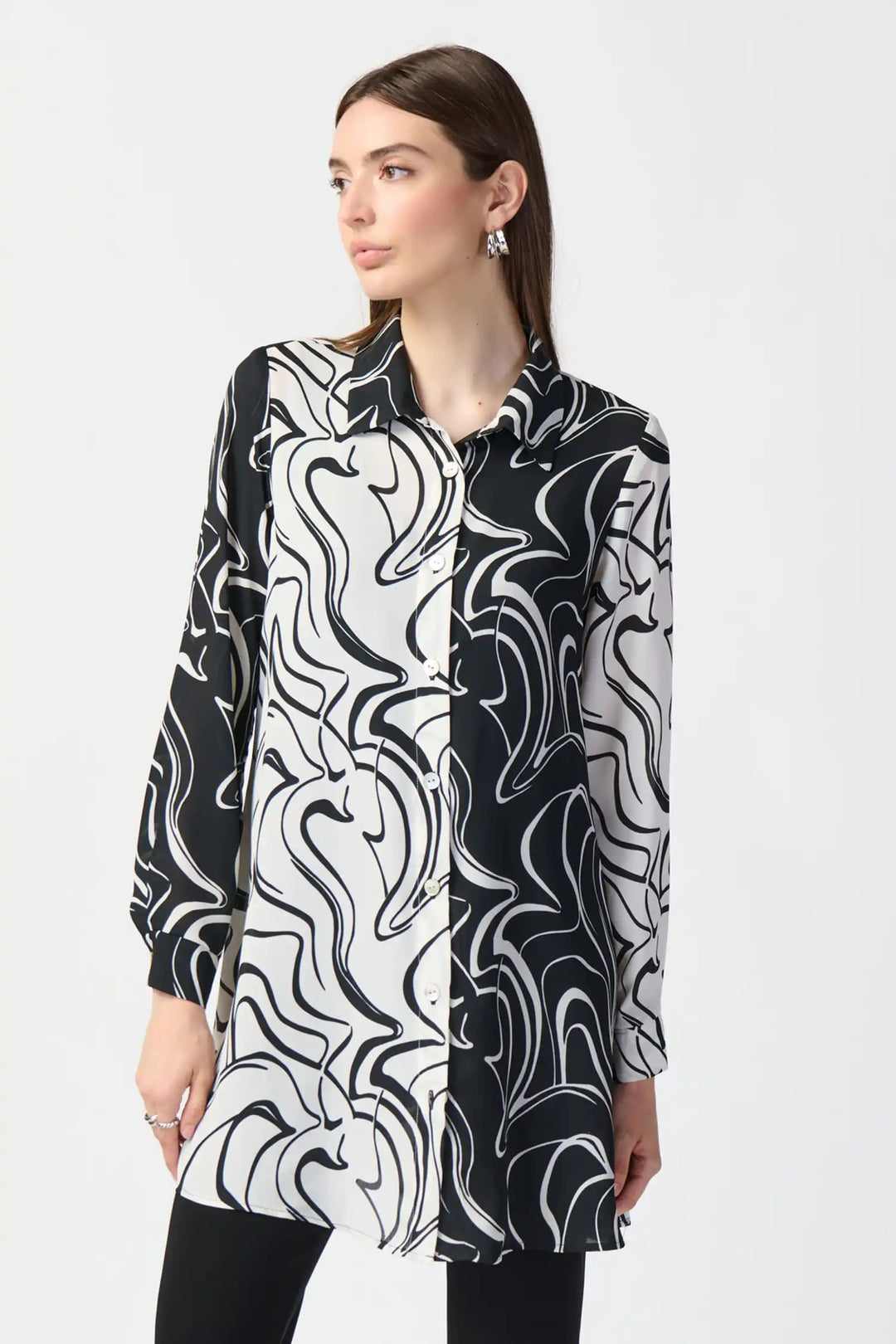 "Joseph Ribkoff Vanilla/Black Abstract Print Georgette Blouse Style 241250"