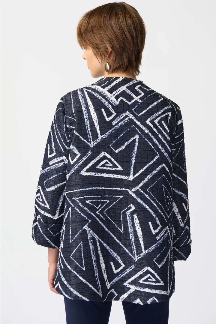 "Joseph Ribkoff Midnight Blue/Vanilla Geometric Print Swing Jacket Style 241291"