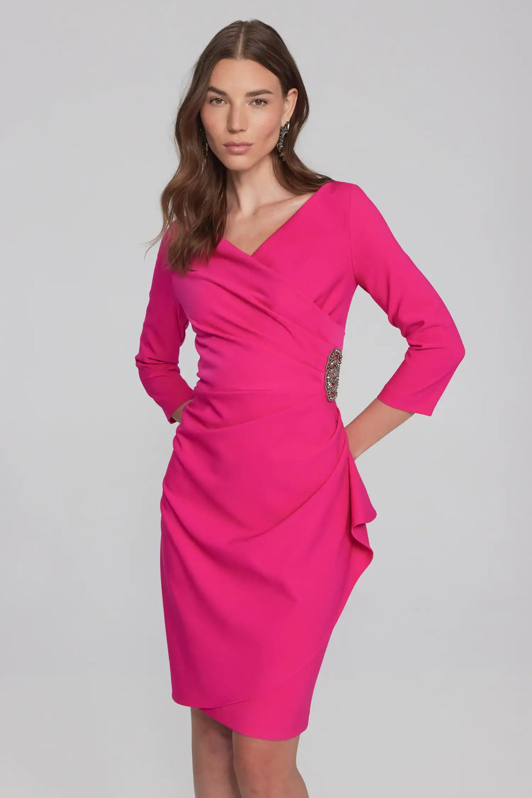 "Joseph Ribkoff Shocking Pink Wrap Dress Style 241705"