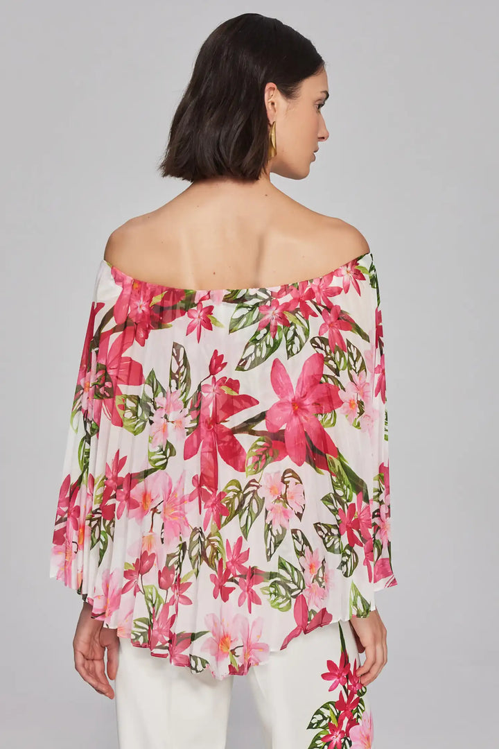 "Joseph Ribkoff Vanilla/Multi Floral Print Chiffon Off-the-Shoulder Top Style 241780