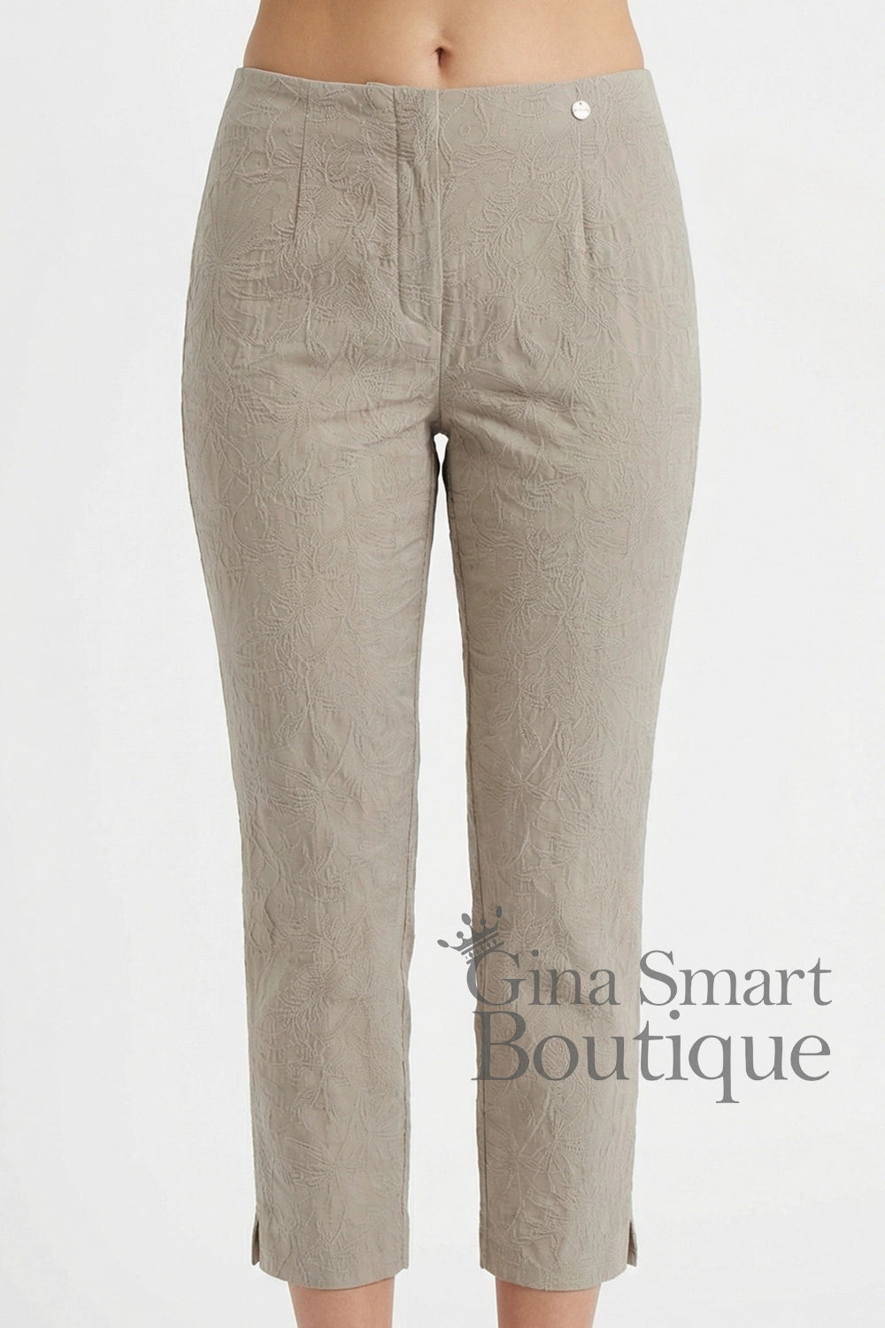 Robell Marie 07 Jacquard Crop Trousers - Light Taupe (55cm)