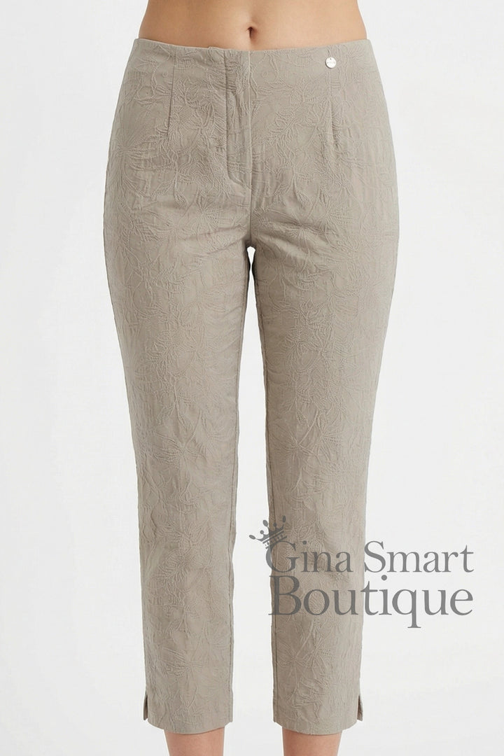 Robell Marie 07 Jacquard Crop Trousers - Light Taupe (55cm)