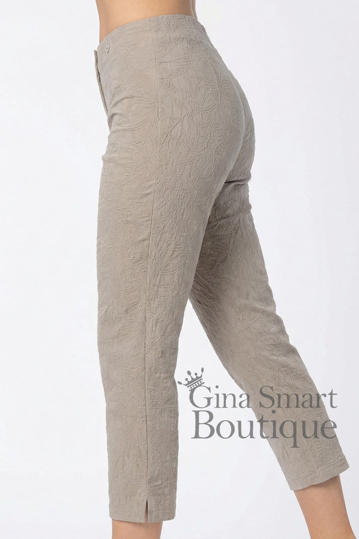 Robell Marie 07 Jacquard Crop Trousers - Light Taupe (55cm)