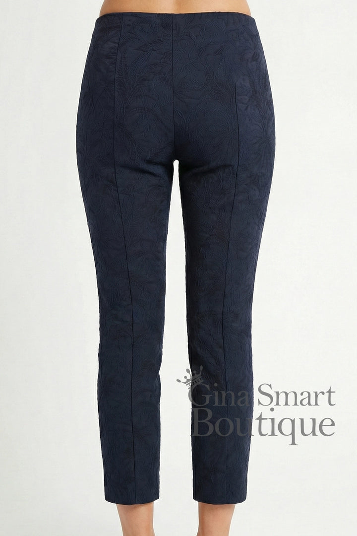 Robell Marie 07 Jacquard Crop Trousers - Navy (55cm)