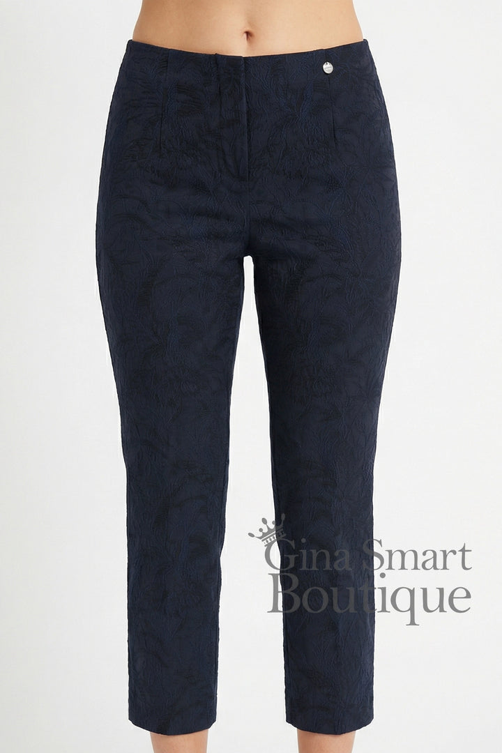Robell Marie 07 Jacquard Crop Trousers - Navy (55cm)