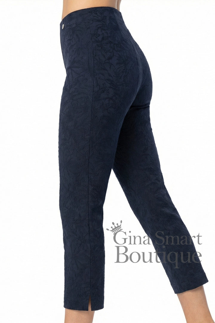 Robell Marie 07 Jacquard Crop Trousers - Navy (55cm)