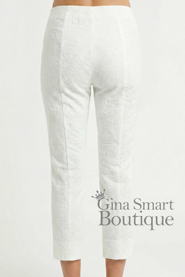 Robell Marie 07 Jacquard Crop Trousers - White (55cm)