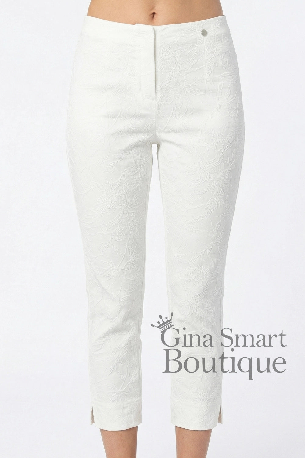 Robell Marie 07 Jacquard Crop Trousers - White (55cm)
