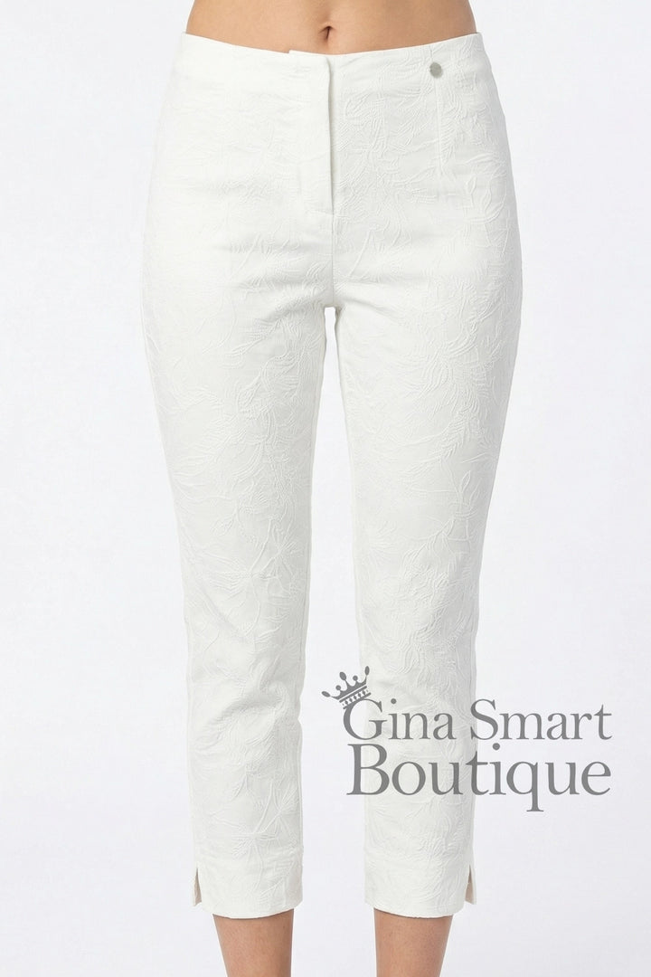Robell Marie 07 Jacquard Crop Trousers - White (55cm)