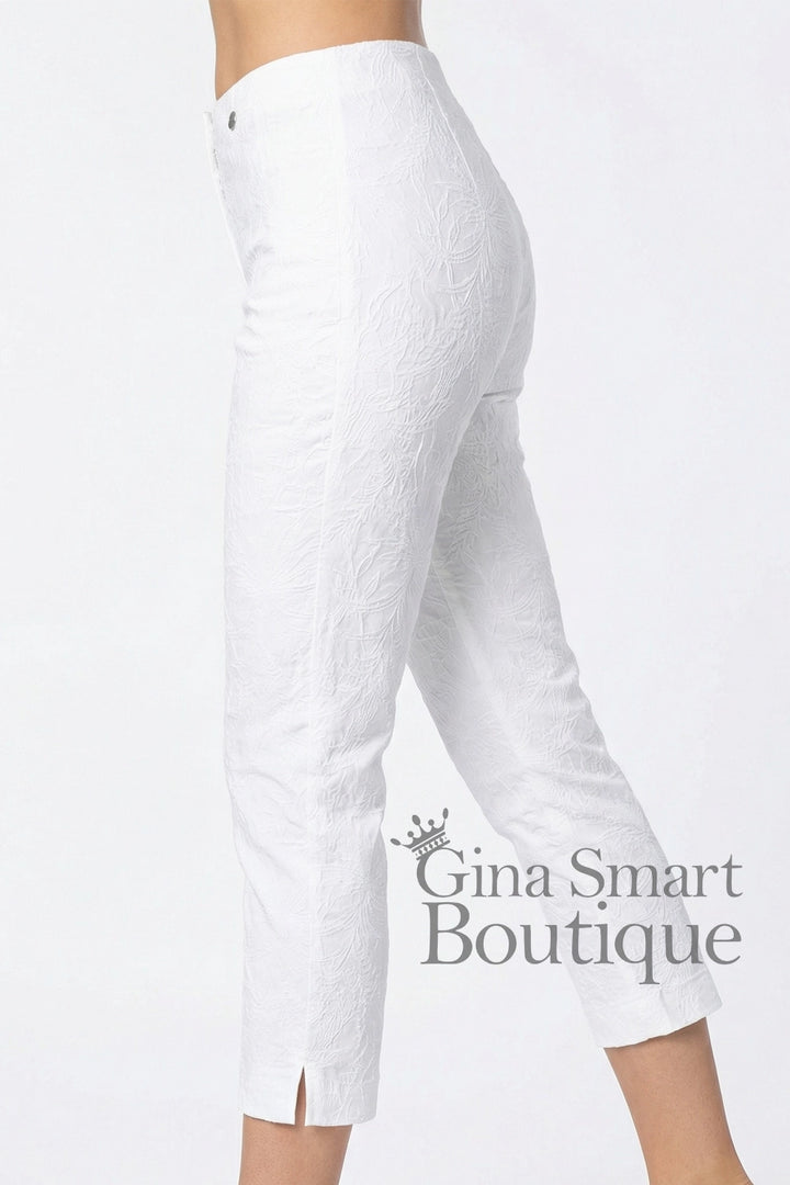 Robell Marie 07 Jacquard Crop Trousers - White (55cm)