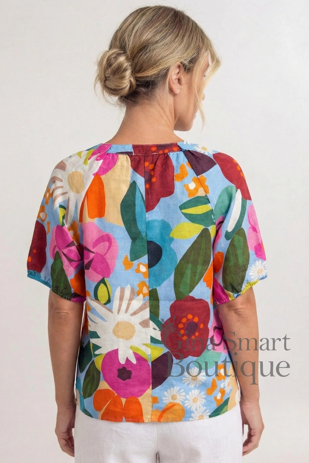 See Saw Kaleido Bloom Print Linen Blouse - Bloom Burst (K88)