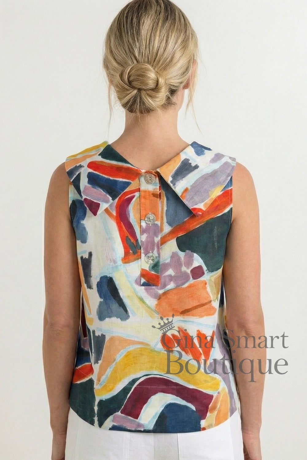 See Saw Linen Abstract Print Top - Abstract Print (440)
