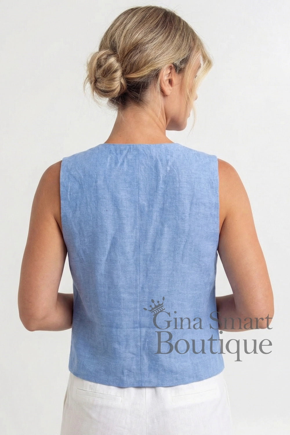 See Saw Linen Chambray Top - Chambray (K105)