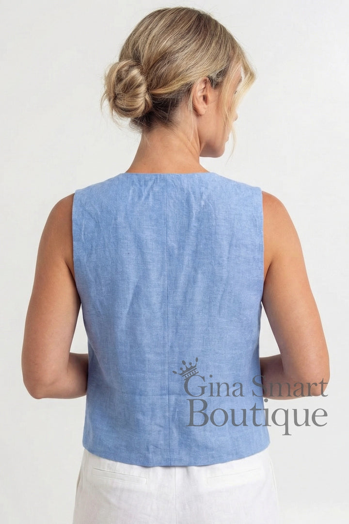 See Saw Linen Chambray Top - Chambray (K105)