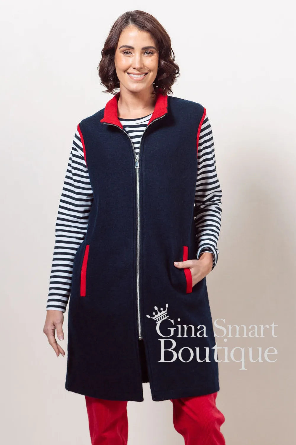 See Saw Navy and Red Long Gilet Style SS606