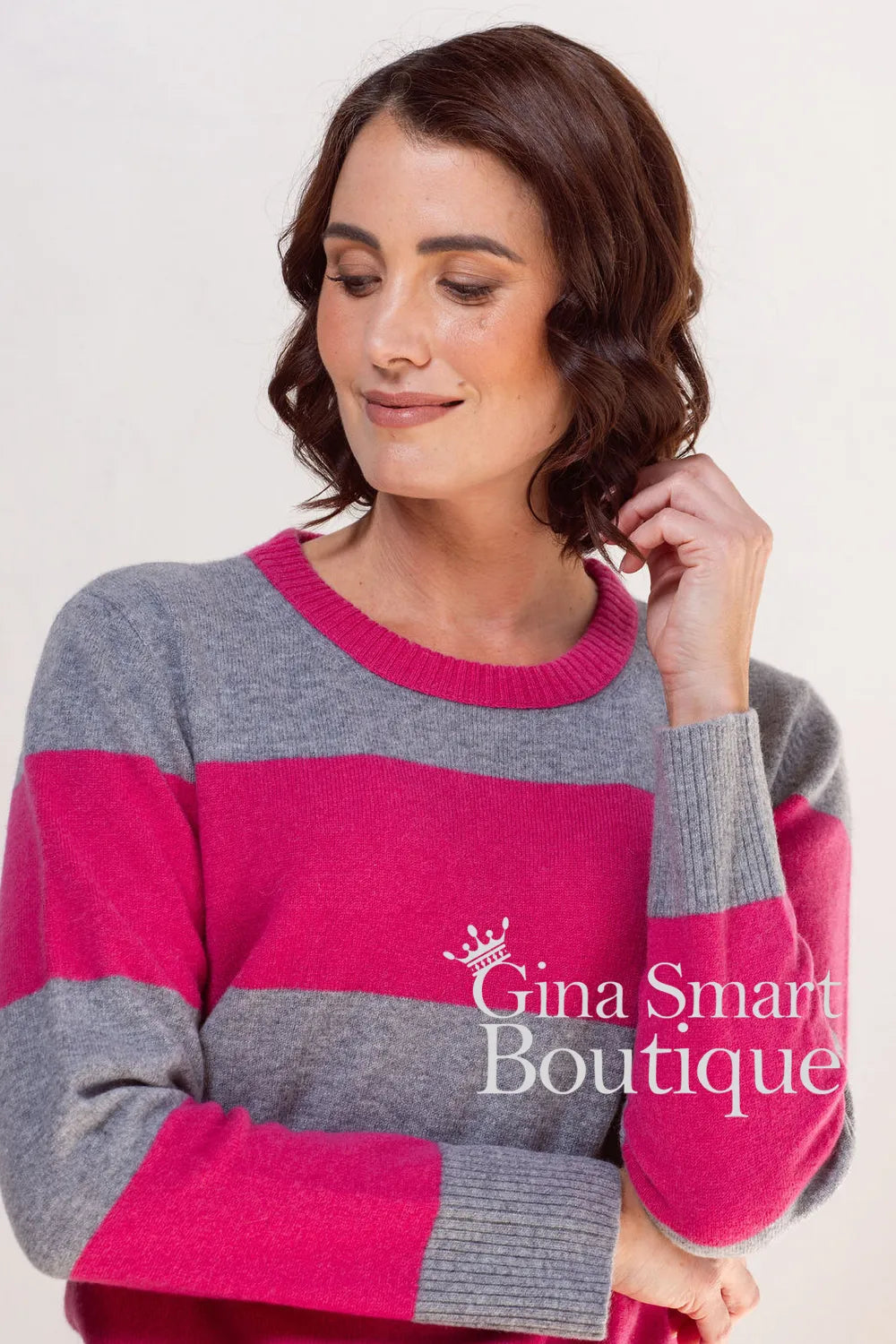See Saw Pink Grey Merino Wool Jumper Style SS650