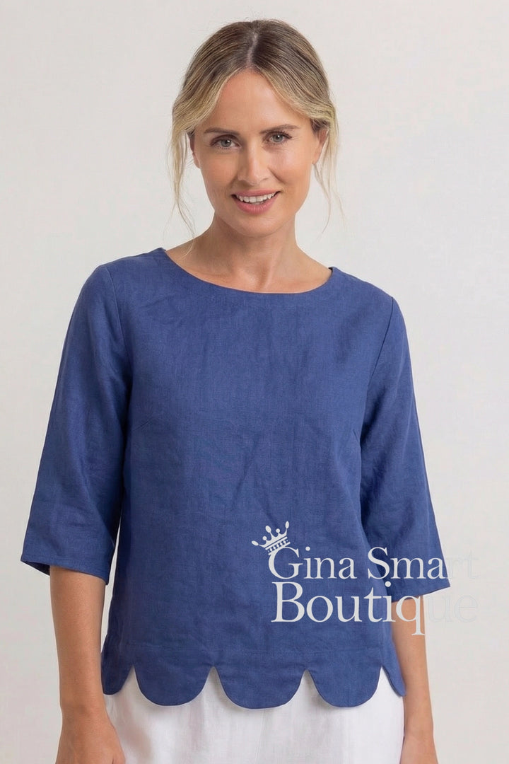 See Saw Scallop Hem Top - Denim (336)