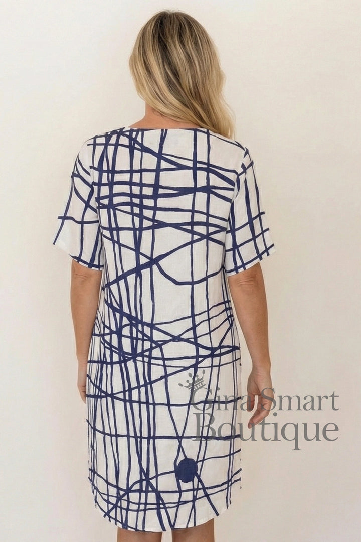 See Saw Soft V Neck Linen Dress - Tokyo Streets (406)