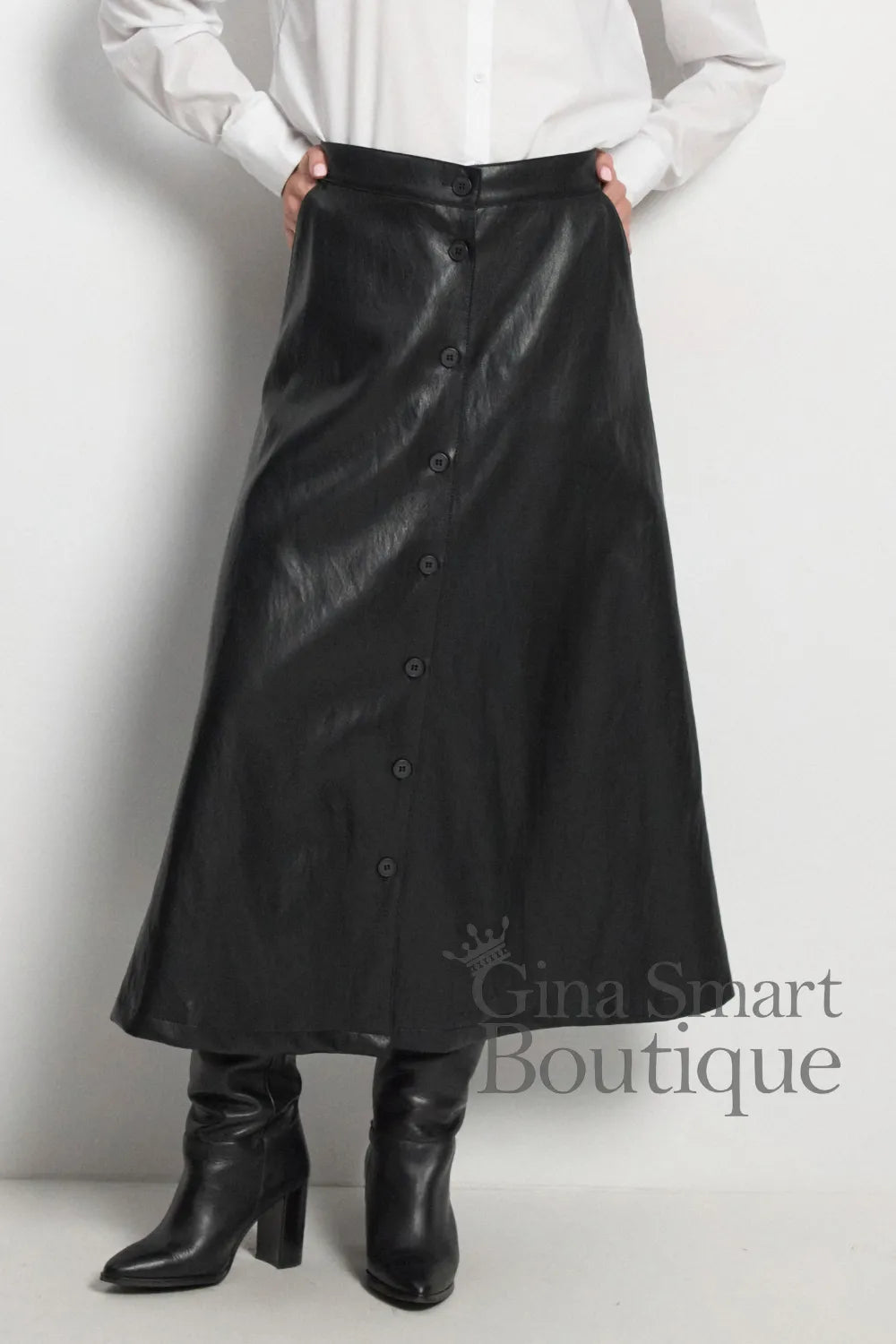 Tinta Black Faux Leather Skirt - Style Jacobella