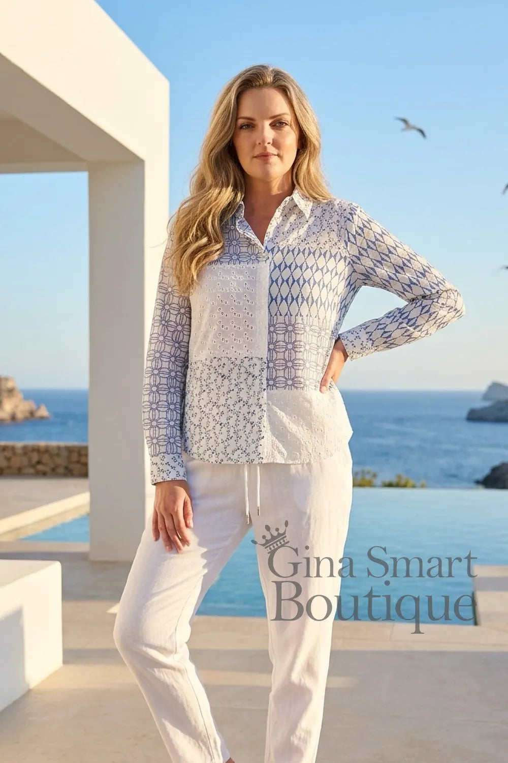 VLTs by Valentinas Riviera Patterned Button Shirt with Long Sleeves by Gina Smart Boutique
