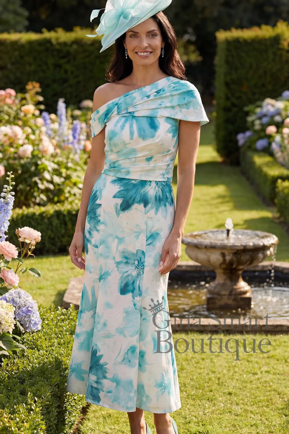 Veromia Occasions VO3123 Teal and Ivory Dress