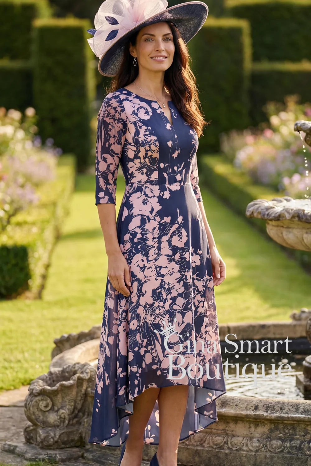 Veromia Occasions VO3126 Navy and Pink Dress