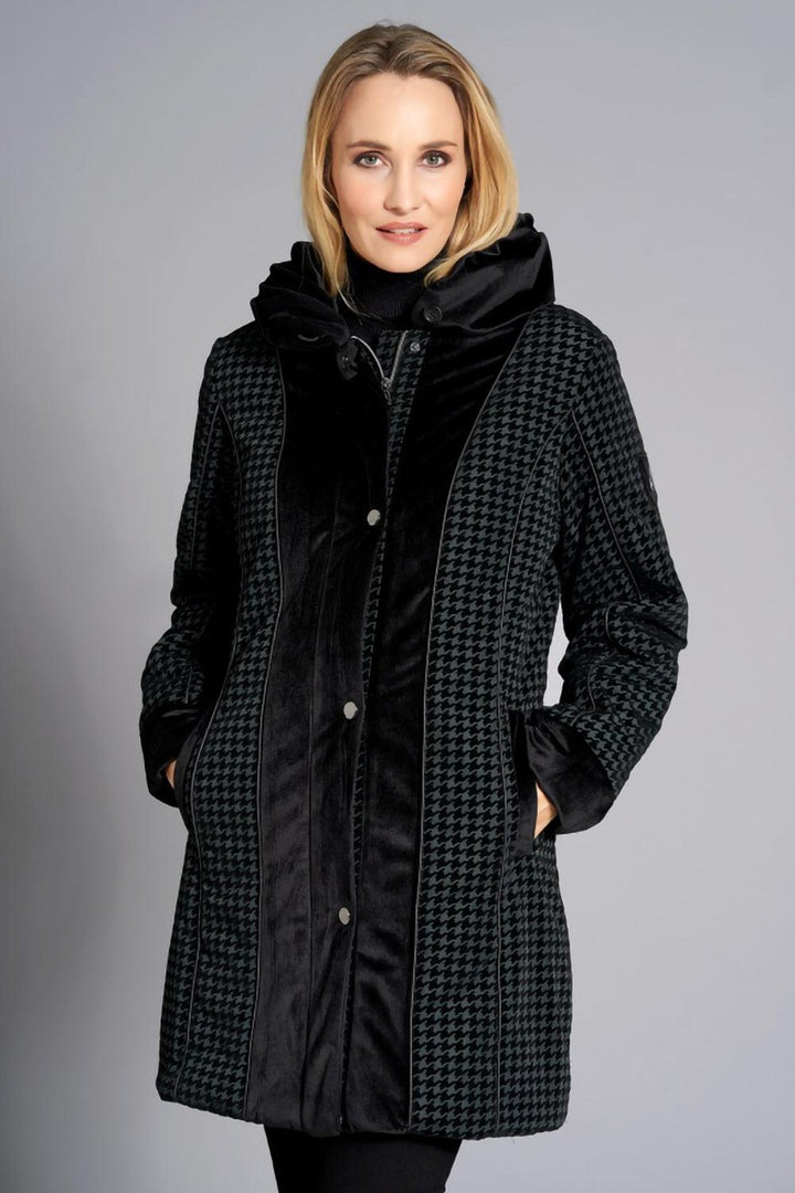 Junge Coat Black Style 0219-2684-84 - Coat Black, Coat, Dress Coat, Houndstooth, Junge, Print, Sale, Velvet ginasmartboutique
