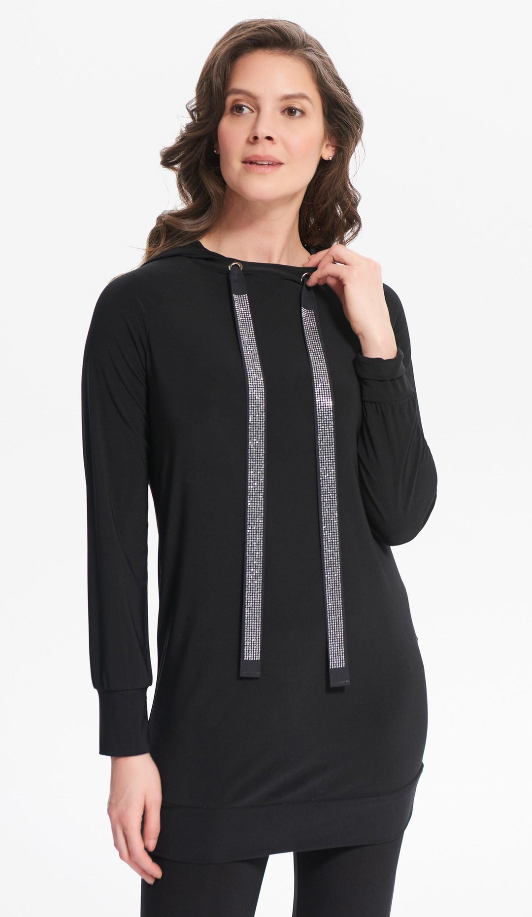 Joseph Ribkoff Rhinestone Black Long Sweatshirt Style 214232 - Black, Jumper, New, Tunic ginasmartboutique