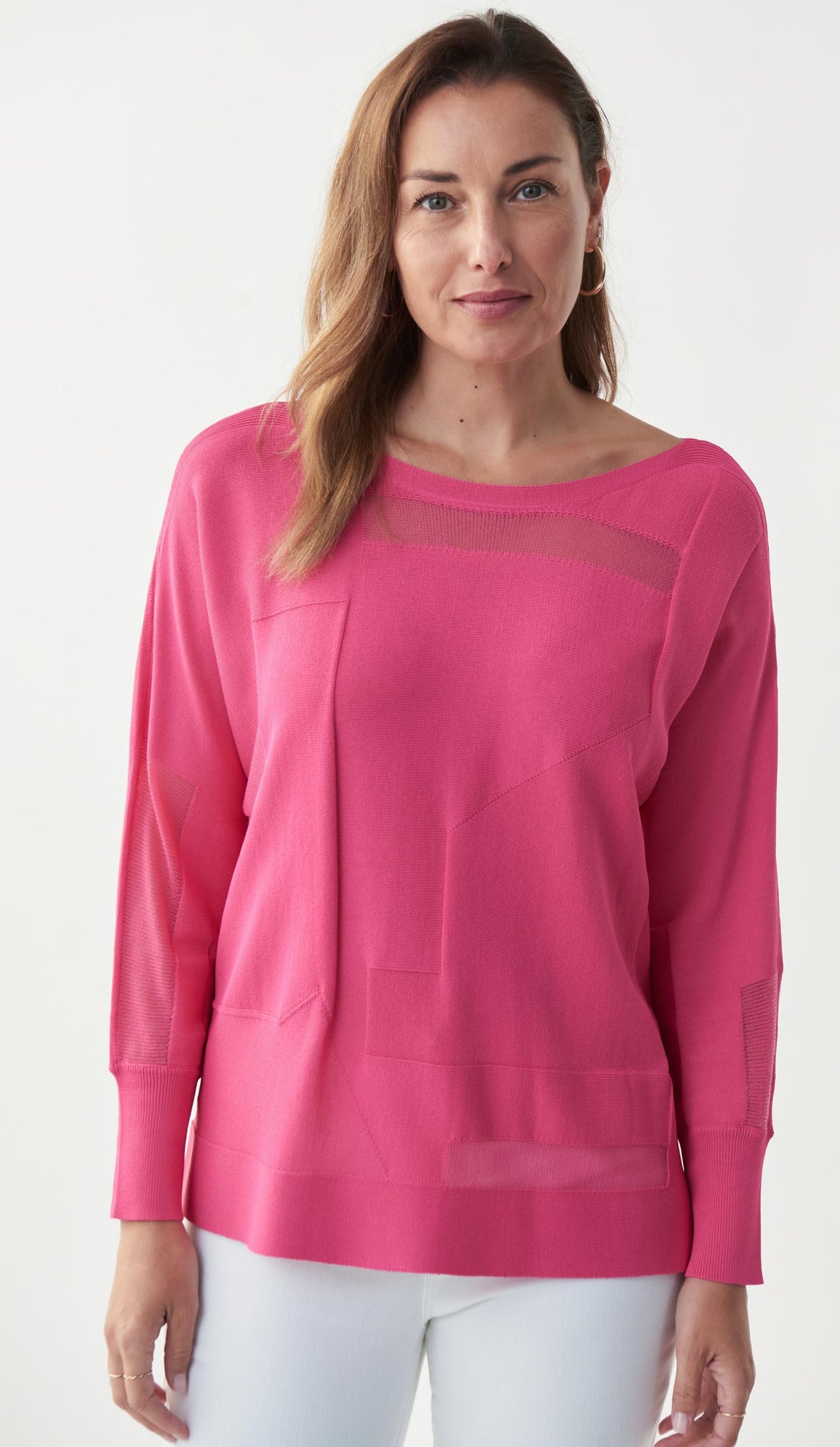 Joseph Ribkoff Raspberry Sorbet Cut-Out Knit Top Style 221909 - Knitwear, New, Raspberry Sorbet, SS22, Top ginasmartboutique